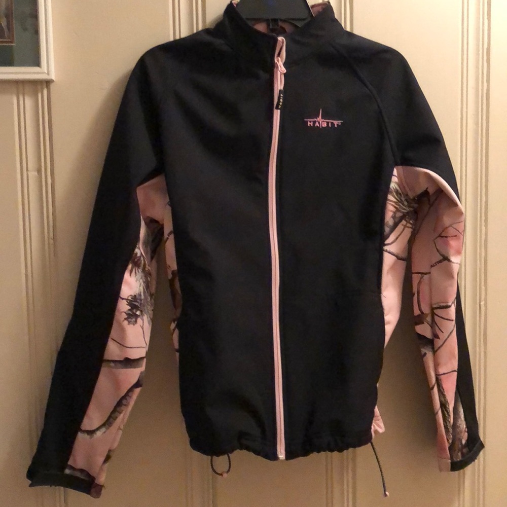 Habit pink camo and black soft shell jacket